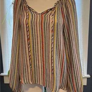 Parker XS 100% Silk Multicolor Stripe Boho Peasant Blouse